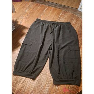 Womens 4XL Black Elastic Waist Bermuda Shorts Capris Pockets Stretch